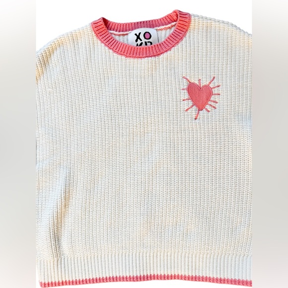 Kerri Rosenthal White & Pink Trim Heart Crew Neck “Valentine’s Day” Sweater, M - Picture 4 of 12